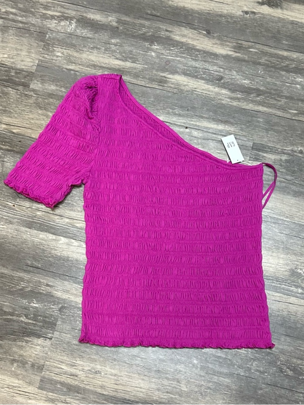 GAP Ruched Diagonal Stitch Knit Top in Bright Pink